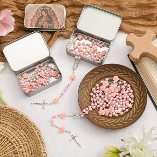 Tondiamo 12pcs Virgen De Guadalupe Red Rosary Catholic Town Necklace Our Lady of Guadalupe Rosary with Metallic Box Nuestra Señora Recuerdos De Bautizo Primera Comunion4