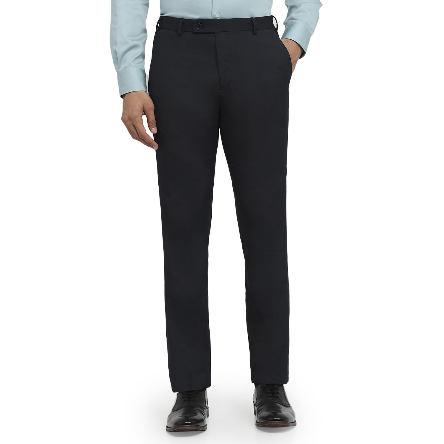 park avenue Men Slim Fit Solid Pattern Polyester Blend Flat Front Formal Trouser Dark Blue-picture-11