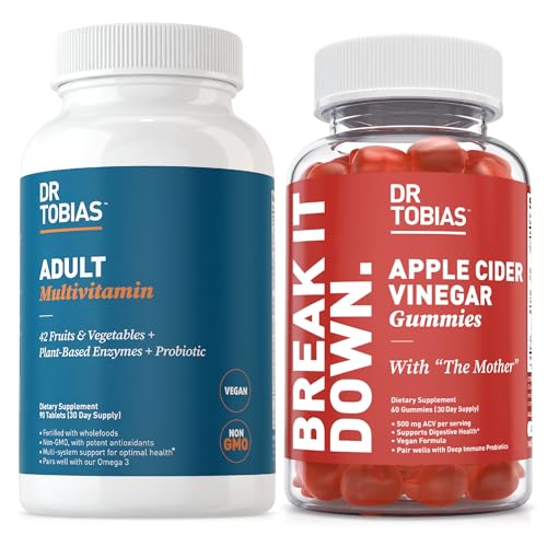 Dr. Tobias Adult Multivamin & Apple Cider Vinegar Gummies, Supports Energy, Immunity & Gut Health, with 42 Fruits & Vegetables Plus Probiotics, Cludes The Mother, FOlate, B12