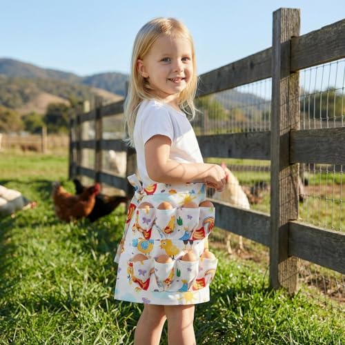 Image of Goaste Egg Collecting Apron for Kids, 8 Pockets Child Egg Holding Apron, Chicken Egg Gathering Apron, Farmhouse Egg Baskets Holder Apron for Hen Duck Goose Eggs Housewife Kitchen Parent-Child Activity