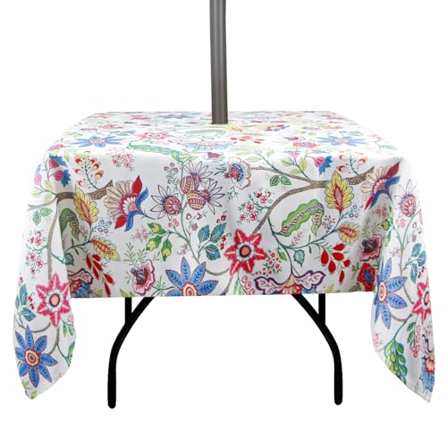 Image of EHouseHome Outdoor and Indoor 60x60 inch Tablecloth with Umbrella Hole and Zipper, Waterproof Zippered Patio Cloths, Spring /Summer Table Covers for Backyard Circular Table /BBQs /Picnic