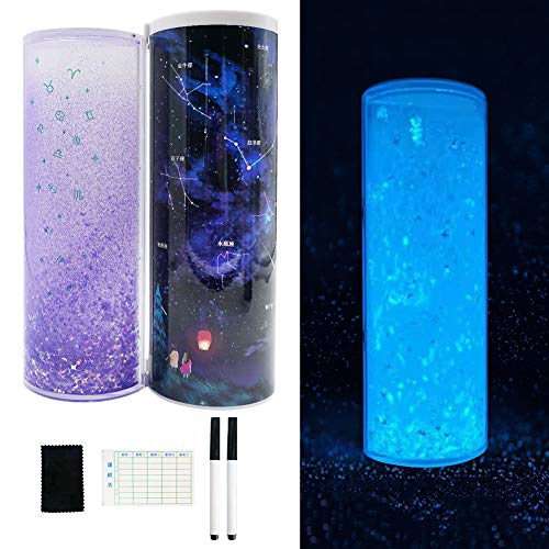 Bongba Treibsand Durchscheinende Bleistiftbox Leuchtende Multifunktionale Zylindrische Bleistiftbox Etui Doppelseitige Bleistiftbox Schulbriefpapier Stifthalter Cover
