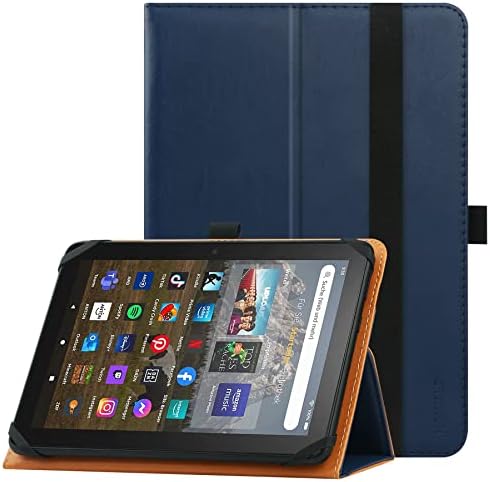 HGWALP Universal Case for 7 inch 8 inch Tablet,Stand Folio Universal Tablet Case Protective Cover for 7" 8" Touchscreen Tablet, with Adjustable Fixing Silicon Band and Stand (Navy)