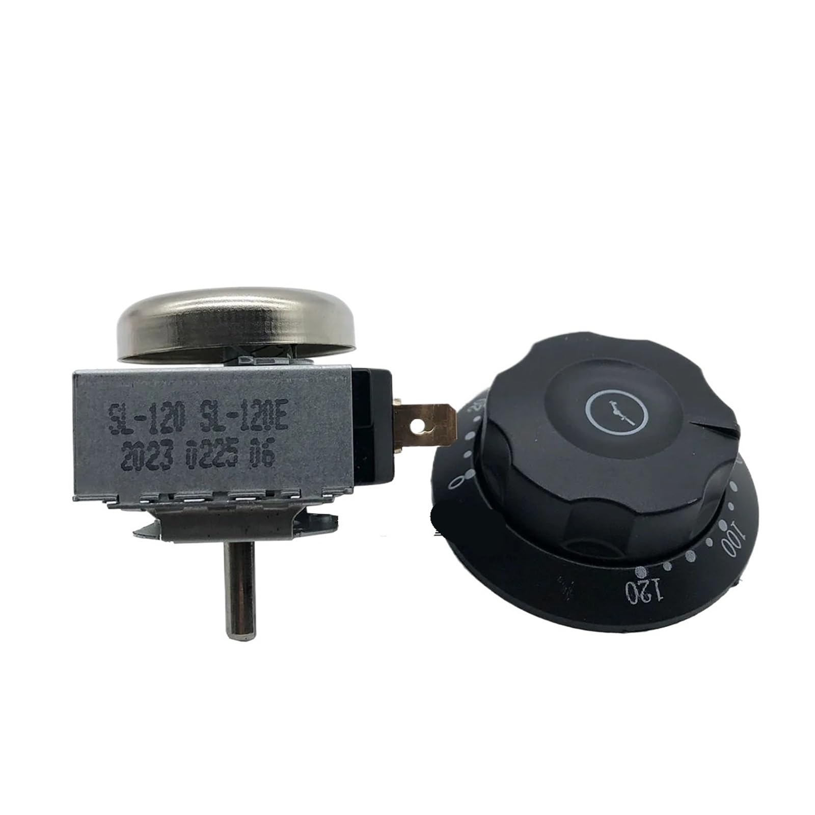 Interruptor Temporizador de 120 Minutos con Eje Tipo D y Perilla de plástico | For accesorios for gabinetes de desinfección de hornos de pizza