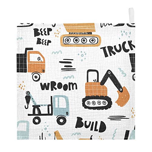 Image of vvfelixl Building Equipment Construction Transpor Baby Burp Cloths, Baby Muslin Washcloths for Boys Girls, Cotton Baby Face Towel for Newborn Infants Soft and Absorbent 11.8 X 11.8 in, 5 Pack
