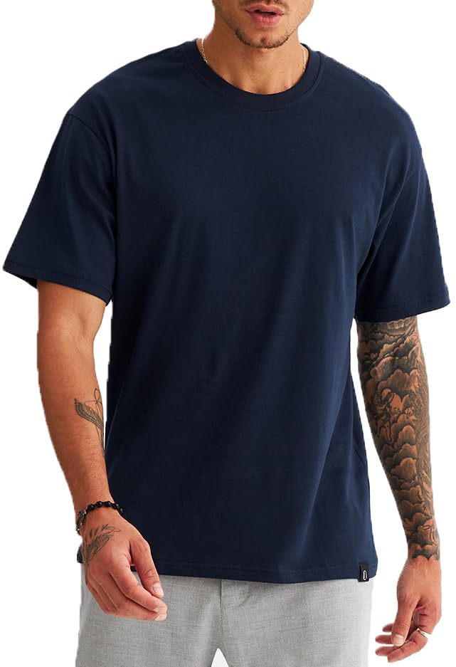 Leif Nelson T-Shirt Herren Sommer mit Rundhals-Ausschnitt, Relaxed Fit Herren-T-Shirt aus 100% Baumwolle, Basic Männer T-Shirt, Mens T-Shirt Kurzarm
