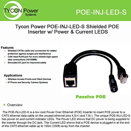 TYCON Systems, INC Tycon Systems, Inc Poe-Inj-Led-S Poe Injector with Led for Power and Curr