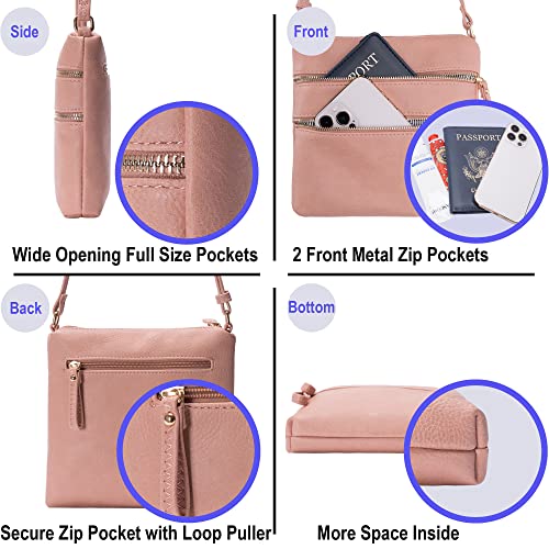 Image of Solene Small Multi Zipper Pocket Crossbody Bag with Adjustable Strap, Lightweight Travel Purse, Daily Small Messenger Pouch