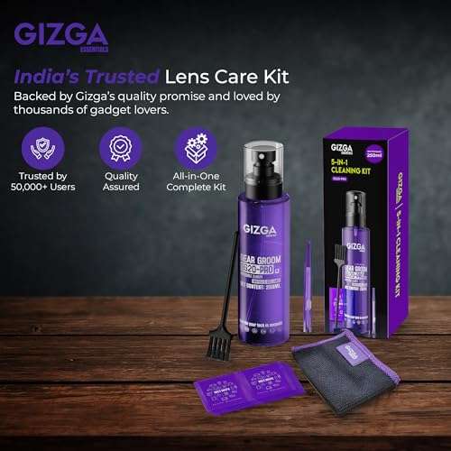 Image of Gizga Essentials 5 in 1 Screen Cleaning Kit with 250ml Spray Microfiber Cloth, Soft Brushes, Wet Wipes | for Laptop, PC, TV, Camera Lens, Binocular, Smartphone, Tablet, Eyeglass, Keyboard Cleaning