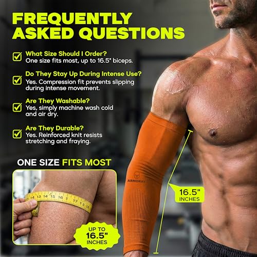 Image of ARMORAY Arm Sleeves for Men or Women - Compression Warmers to Cover Tattoo - for Basketball Golf Running Football Cycling or Sun Protection