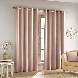 Enhanced Living Savoy Blush Pink Velvet Chenille 100% Blackout Thermal Eyelet Curtains - 46 x 54 inch (117 x 137cm) for Living Room/Bedroom