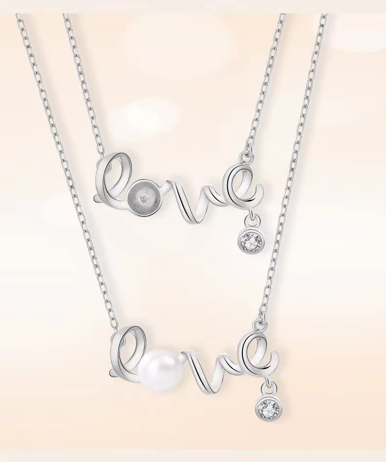 Solid 925 sterling silver necklace setting, pendant setting without pearl,heart and arrow zircon,jewelry DIY,gift DIY, gift for love-NT0104