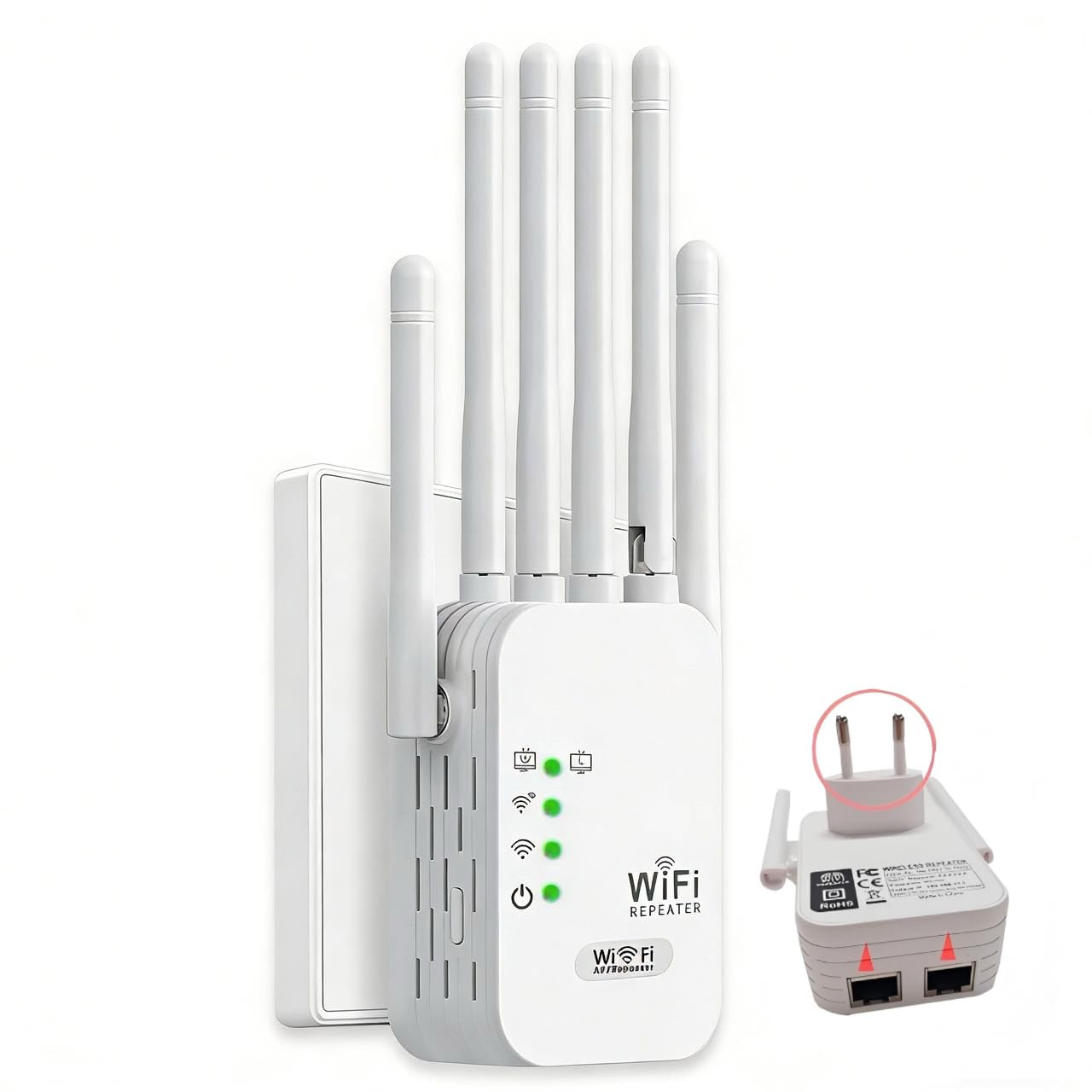 Repeteur WiFi Puissant, Amplificateur Répéteur WiFi 6 Dual Band,repeteur WiFi Puissant avec 6 Antennes Puissantes, 2 Ports LAN,repetiteur WiFi Puissant sans Fil