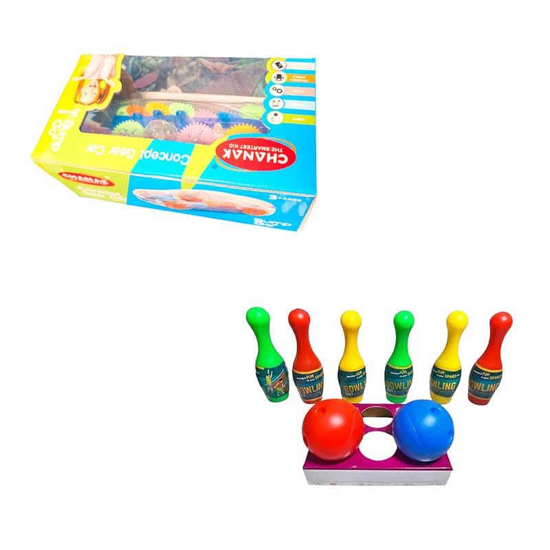 AKTOON TOYS (Combo Pack) Bowling Alley Set with 6 Pins and Two Balls Board Game Accessories & Concept Musical and 3D Lights Kids Transparent Car, Toy for Kids and Baby - Multicolor
