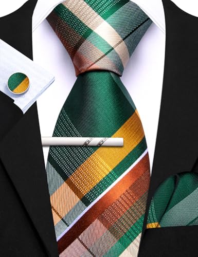 Image of Barry.Wang 6 PCS Men Ties Set Silk Business Fashion Woven Necktie Handkerchief Cufflinks Paisley Stripe Wedding Party