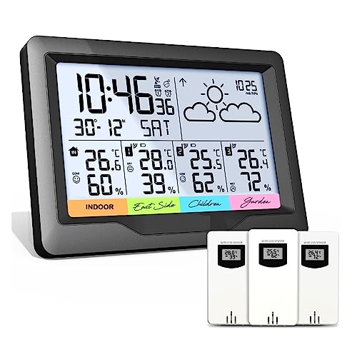 気象観測所屋内屋外デジタル予報湿度計湿度温度表示 3 センサー自動 高精度リアルタイム計測機能