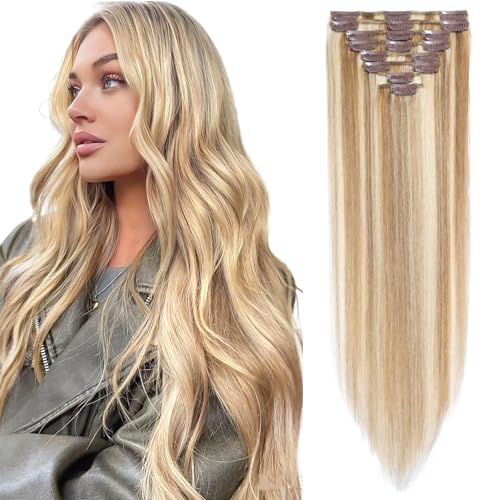 Rich Choices Extension de Cheveux à Clips 20cm Extension Cheveux Naturel Blond 8Pcs Extension Cheveux Humain Lisse Soyeux Droit Invisible Clip in Extension...