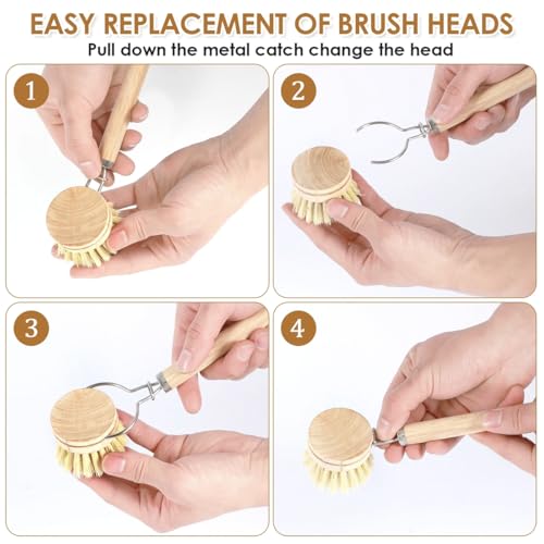 Image of 5 pcs Bamboo Kitchen Brush Set| Valuable Cleaning Tool Kit| Plastic-Free & Eco-Friendly Products| Gift for Women Mom