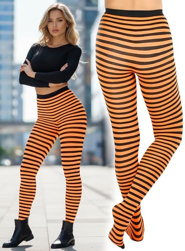 Image of ToBeInStyle Women's Thin Horizontal Stripe Opaque Tights Pantyhose - Regular or Plus