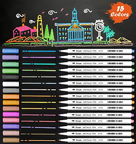 Metallic Marker Pens, 15 Assorted Color Fine Tip Sheen Glitter Painting Pen Card Making, Birthday Greeting, DIY Photo Album,Scrap booking,Rock Painting,Mug,Calligraphy,Valentine's Day Cards (15 Color)