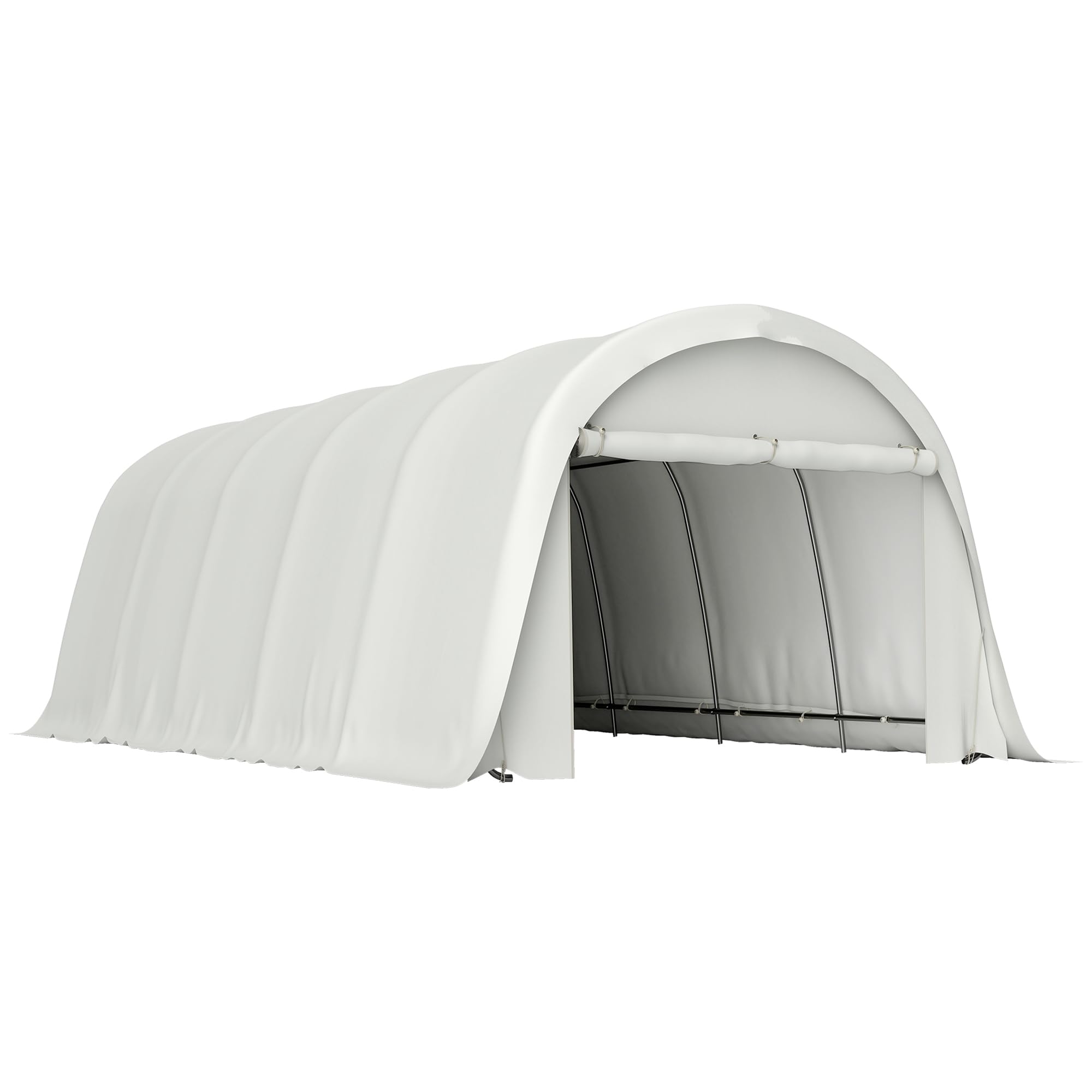 Outsunny Garage Auto per Esterno 3.6x7.2 m con Copertura PE, UV50+, Tettoia per Auto Telaio Zincato Porta Avvolgibile, Crema