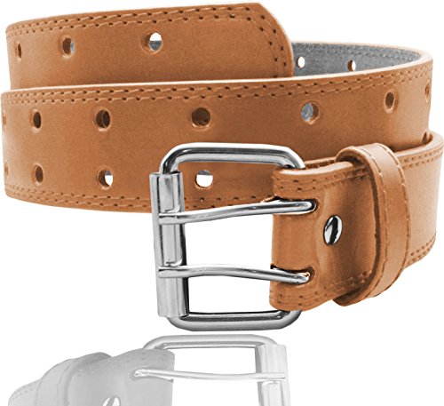 EURO Womens Thick Wide 2 Hole Leather Belt - BN9041 - Tan L2