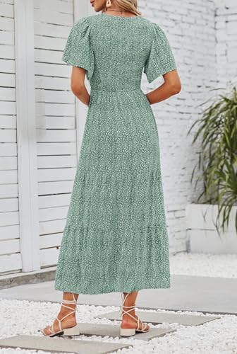 Image of ZESICA Women's 2026 Summer Boho Floral Maxi Dresses Casual Short Flutter Sleeve Smocked Tiered Flowy Dress