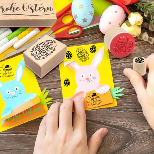 Ostern Stempel 4 Stück, Stempel Frohe Ostern, Holzstempel,Osterstempel für Eierstempel,Osternbasteln,Geschenkpapier Scrapbooking
