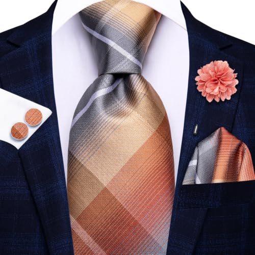 Image of Hi-Tie Men's Silk Ties Formal Woven Classic Necktie Pocket Square Cufflinks Lapel Pin Set Wedding Business