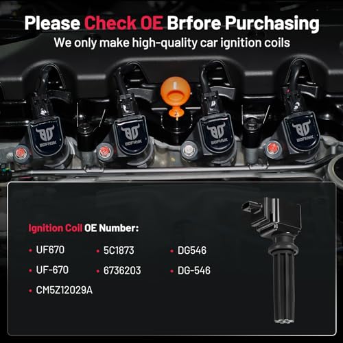 Image of BDFHYK Ignition Coil Pack Set of 4 Compatible with Lincoln MKZ MKC, Compatible with Ford Escape Explorer Focus Fusion Mustang 2.0L 2.3L 2.5L l4 Replacement for C1816 UF-670 DG546