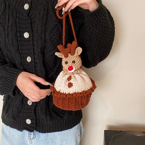 Christmas Purse Crochet Reindeer Shaped Christmas Purse Woven Novelty Crossbody Shoulder Bag Cute Mini Pouch3