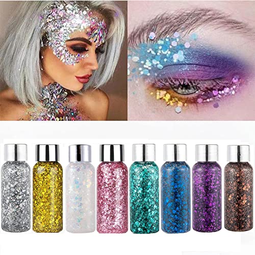 Body Glitter Gel For Women & Girls, Easy To Apply&Remove, Festival Glitter Liquid Eyeshadow Mermaid Sequins Chunky Glitter Gel Cosmetic For Body Face Hair Nails Makeup #TOP2