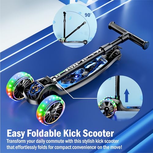 Image of 3 Wheel Kick Scooter for Kids of Age 3-8 Years, All PU 3 Wheel 3 Level Height Adjustment, Light Weight 50kgs Weight Capacity for Kids (Black LED Light)