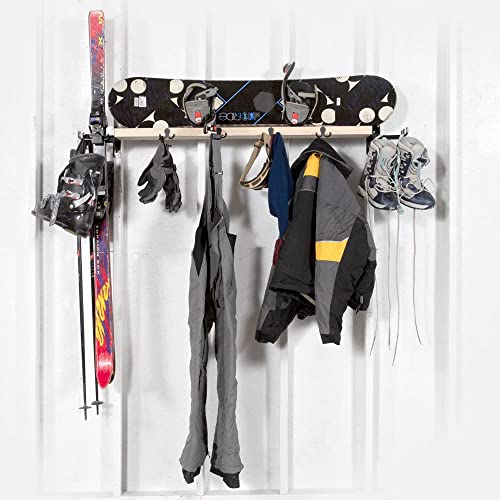 Shedorize Snowboard And Ski Storage Rack For Garage - Unfinished Indoor Ski Storage Shelf With 10 Hooks - Made In The Usa - Ski Rack Dimensions 8.25" D X 60.5" W X 6" H #TOP7