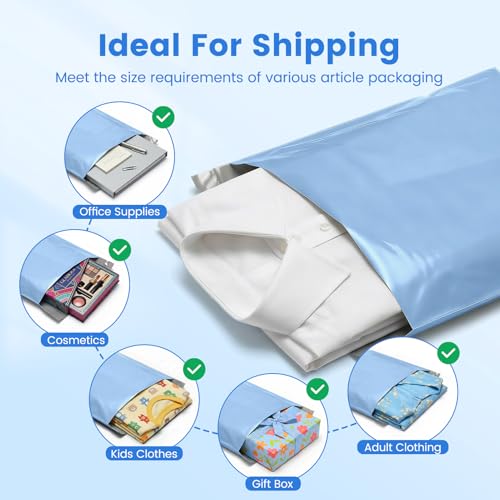 Image of Metronic Poly Mailers 12x15.5 100 Pack Self-Seal Shipping Bags, Light Blue | Strong Adhensive Mailers Poly Bags, Waterproof and Tearproof Shipping Envelopes, Medium 12x15.5 Shipping Bags for Clothing