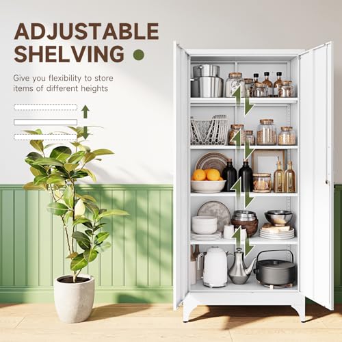 Image of Letaya 71 inch H Metal Storage Cabinet with 2 Doors and 4 Shelves,Tall Kitchen Pantry Cabinets,Utility Pantry Organizers for Cupboard /Dining /Bathroom /Home Office /Garage, Steel Tool Cabinets