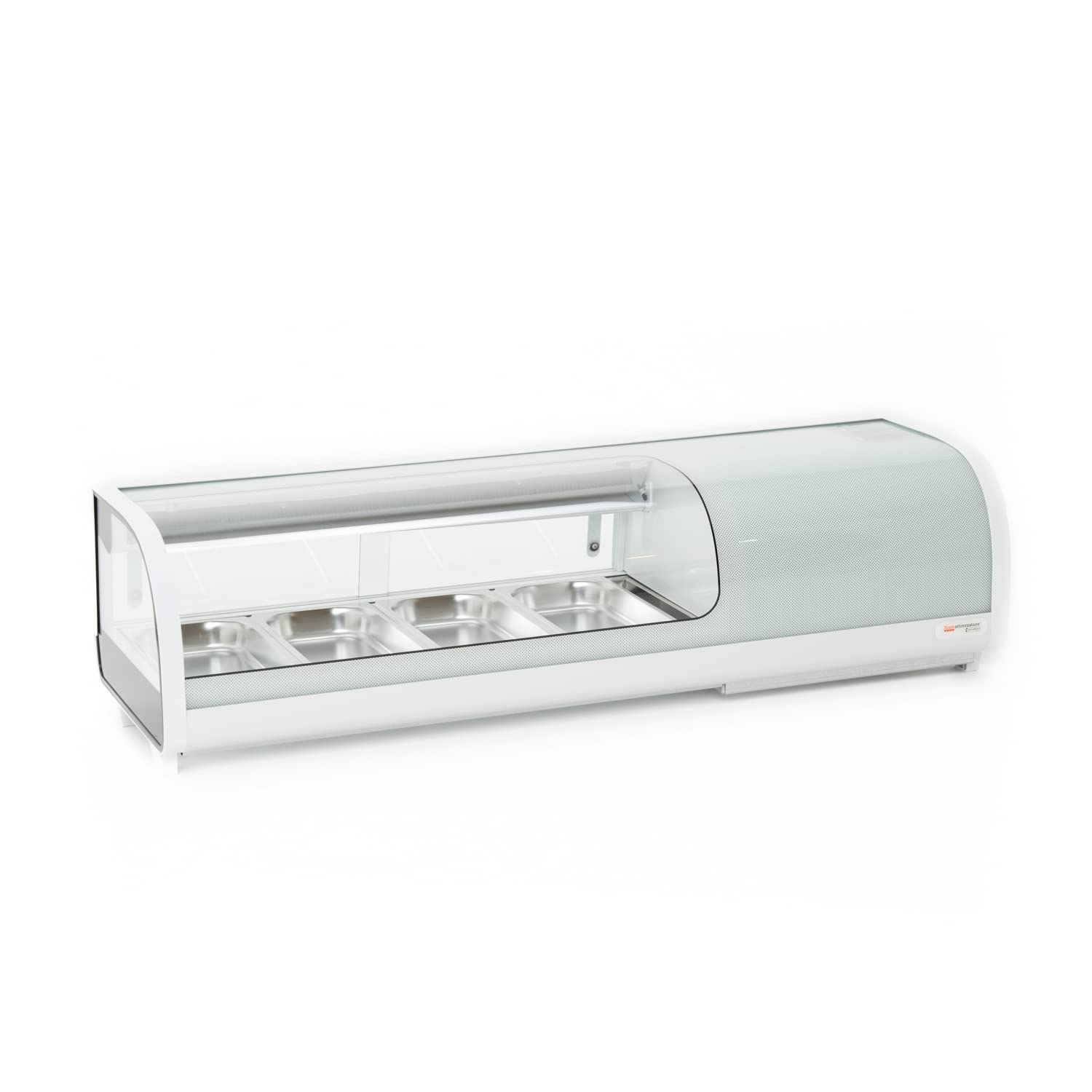 Ristoattrezzature Vetrina Frigo Sushi - Refrigerata - da Banco - Vetri Curvi - Motore Incorporato - Bianca - 4 GN 1/3-117x42x26,5h cm