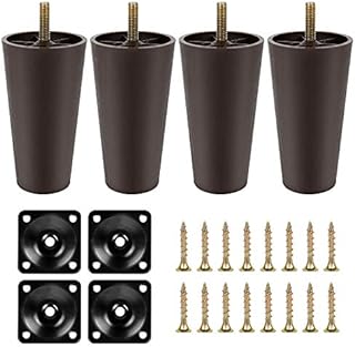 Sofa Legs of Walnut Color, GGLTECK Tapered Plastic Sofa Couch and Chair Legs M8 Thread (Metric 8mm) Replacement Furniture Legs- Set of 4 with Leg Mounting Plates, Perfect for IKEA Or US Made
