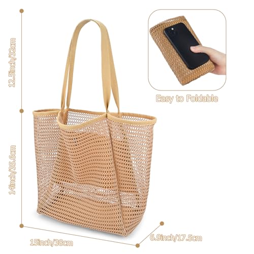 Image of Iioscre Beach Bag for Women, Causal Hobo Handbags with Zipper Inner Pocket, Foldable Swim Tote Bag for Vacation Essentials