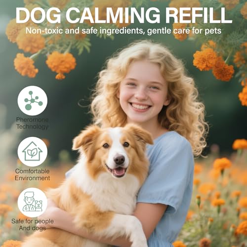 Image of Dog Calming Pheromones Diffuser 6 in 1 Appeasing Relaxing Diffuser with Timing Function Pet Kit (3 Plug in +3 Refill 48ml) for Anxiety Relief Reduce Aggression Barking Fighting Stress (Tasteless)