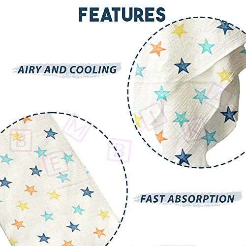 Image of BEMBIKA Bamboo Muslin Swaddle Wrap Baby 120X110 Cm Stroller Blanket Receiving Blanket for Newborn (Colorful Pentagram)