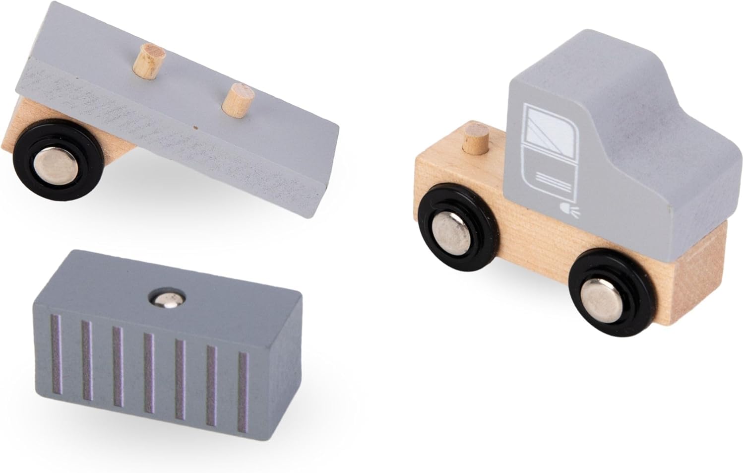 Mamabrum GRÚa Portuaria de Madera con Imán y Accesorios - Juguete Educativo Similar a Lego Duplo - Camiones de Juguete para Niños - Tractor y Remolque 24x34x35cm