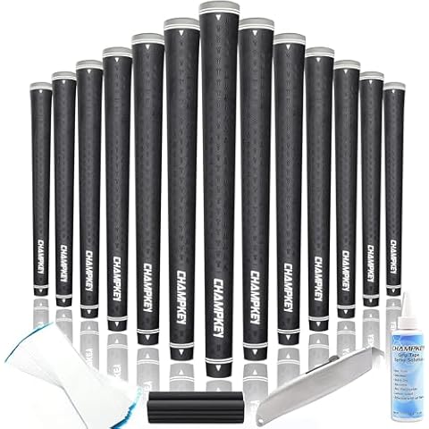 CHAMPKEY Y-LITE Golf Grips 13 Pack with All Repair Kits | All Weather Performance Golf Club Grips | High Traction Golf Rubber Grip with Texture Control Technology（Black, Midsize） Cover