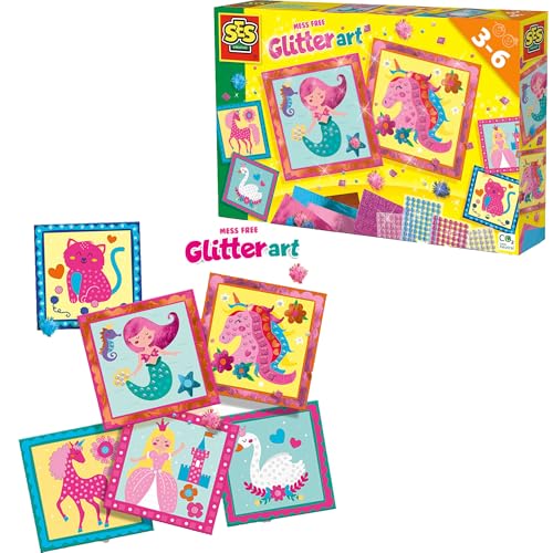 SES Creative 14645 Glitzerkunst ohne Kleckern - Sauberes Glitzer Bastelset für Kinder, Pink, Medium