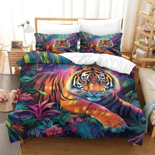 Parure de lit tigre 135x200 microfibre housse de couette
