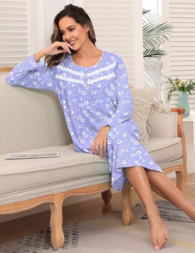 Image of IZZY + TOBY Nightgowns for Women Long Sleeve Soft Cotton Long Warm Nightdress Kintted Night Gown