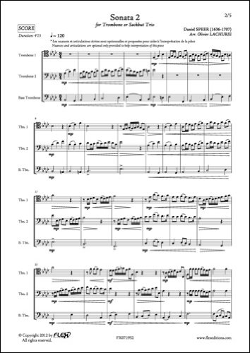 PARTITION CLASSIQUE - Sonata 2 - D. SPEER - Trio de Trombones