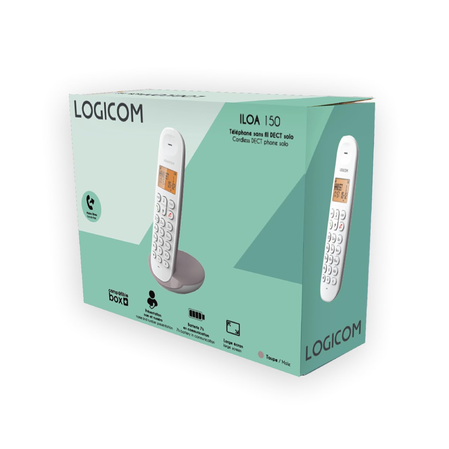 Logicom ILOA 150 DECT Schnurlostelefon – Freisprechfunktion – Großes 4-Zeilen Display – 300 m Reichweite – 7h Gesprächszeit – 90h Standby – Taupe
