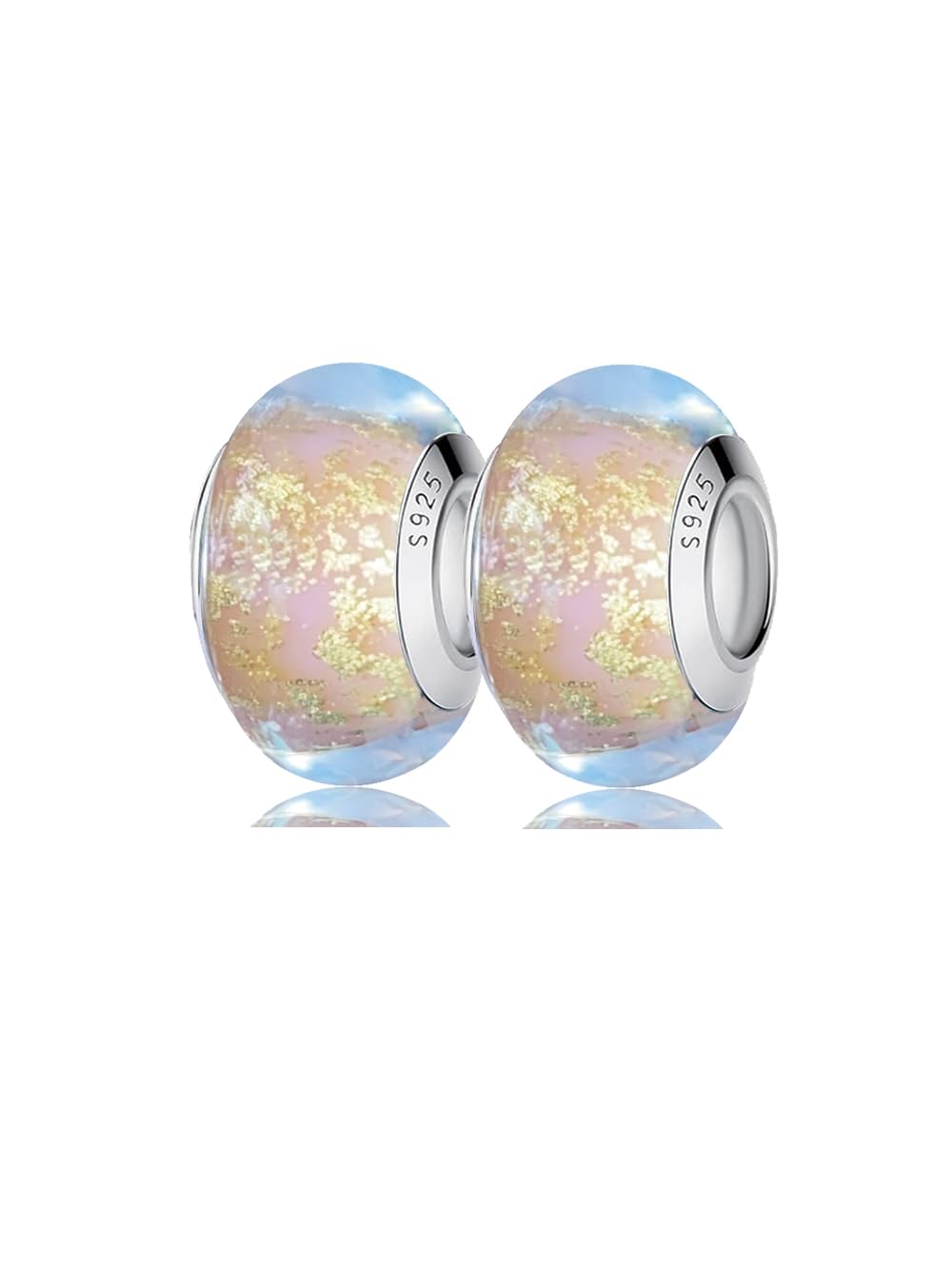 2 Murano Glass Charms for Pandora Bracelets Authentic Sterling Silver Murano Charms Gold Pink Charms Women's Bead Charms-image-9