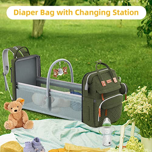 Image of ISMGN Diaper Bag Backpack with Changing Station, Large Diaper Bag, Baby Bag, Multifunctional Diaper Bag, ARMYGREEN